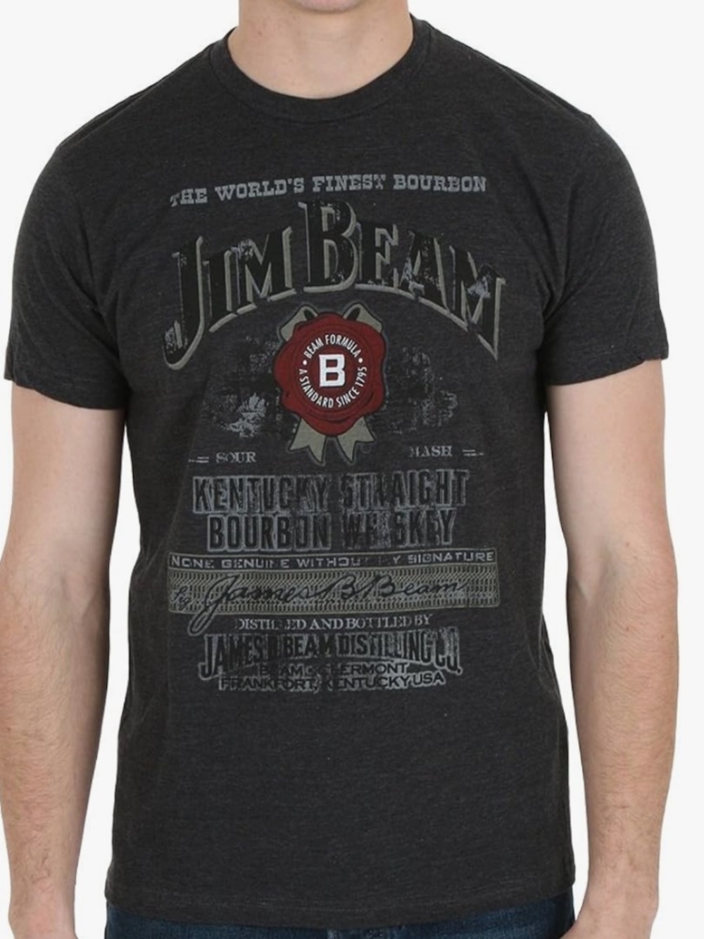 Jim Beam charcoal & bofficially license-logo T-Shirt, cocktail bar,fitted cotton